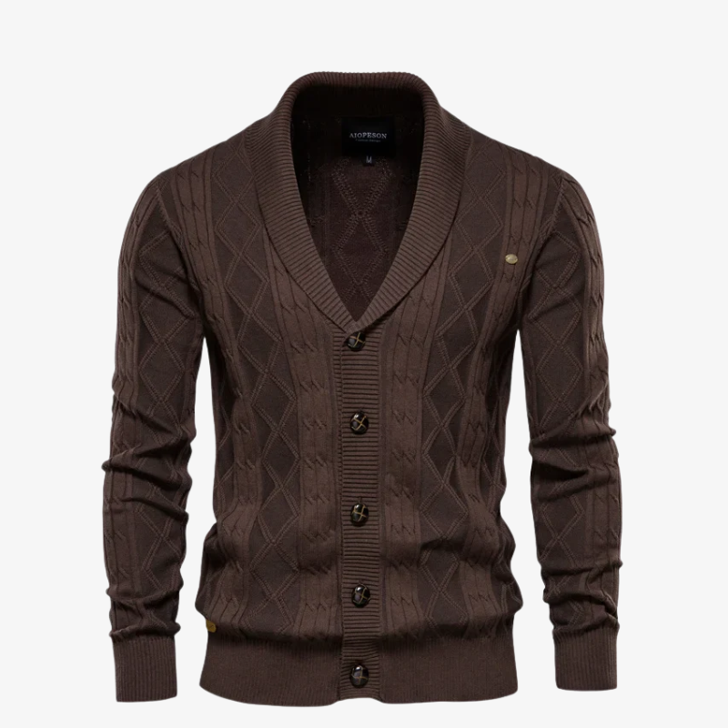 Herren Strickjacke mit Schalkragen & Rautenstruktur