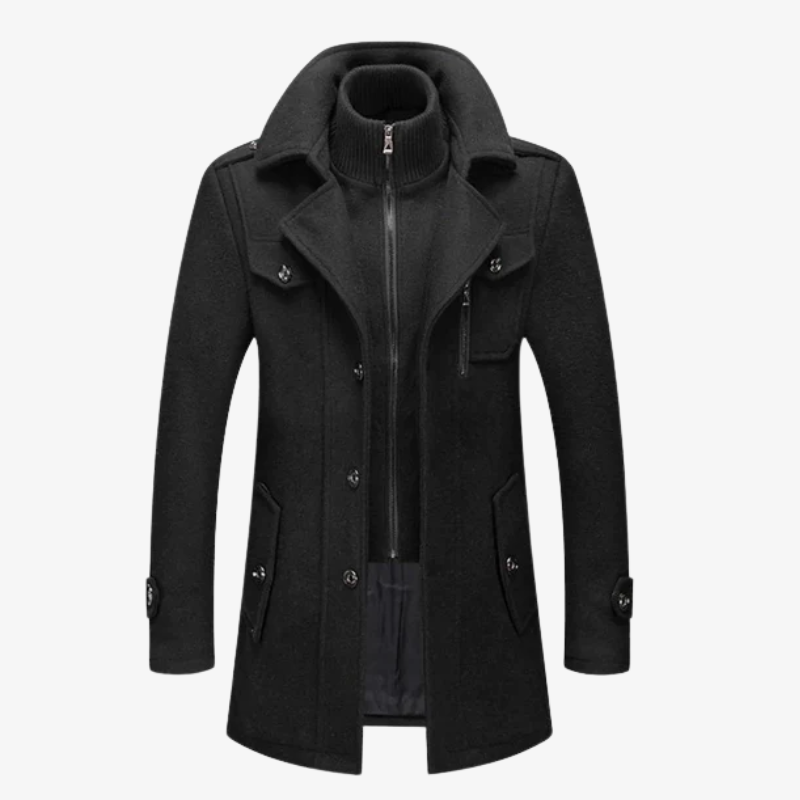 Klaus – Eleganter Herren Mantel mit Stehkragen & Woll-Opti